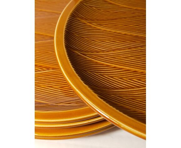 Ten plates in Salins slip with braided patterns 50s