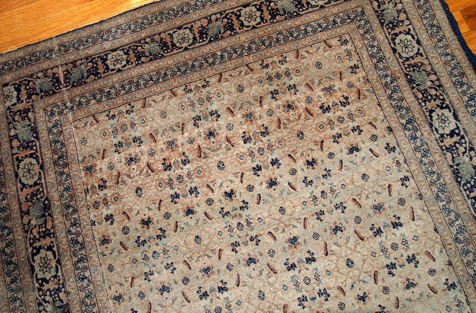 Handmade antique Persian Tabriz Hajalili rug 4.2' x 6.5' (128cm x 198cm) 1880s - 1B693