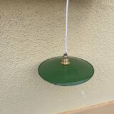 Vintage lampshade in green and white enamelled sheet metal with LED electricity