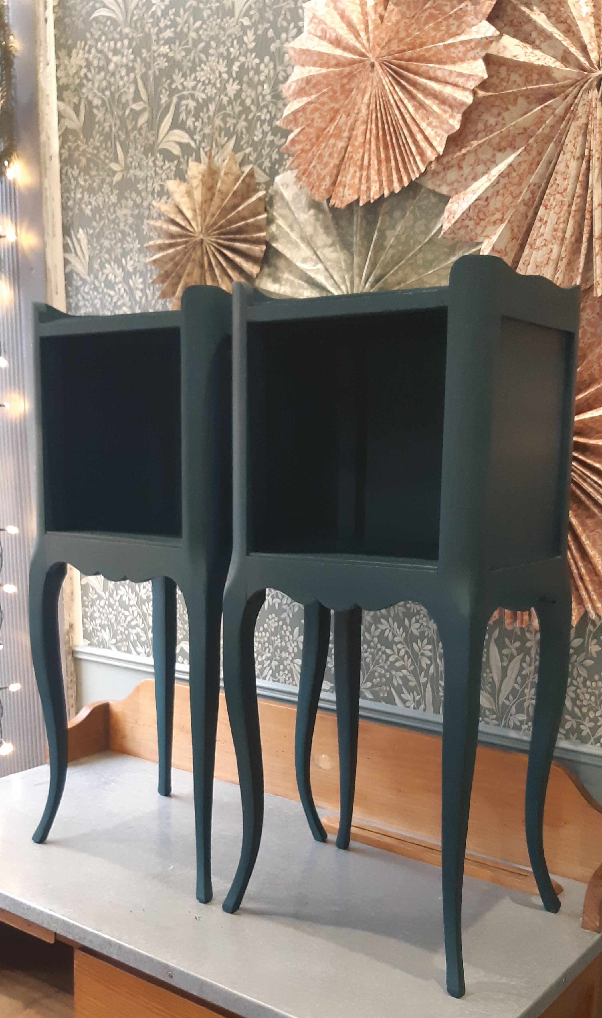 Pair of bedside tables revisited in petrol blue