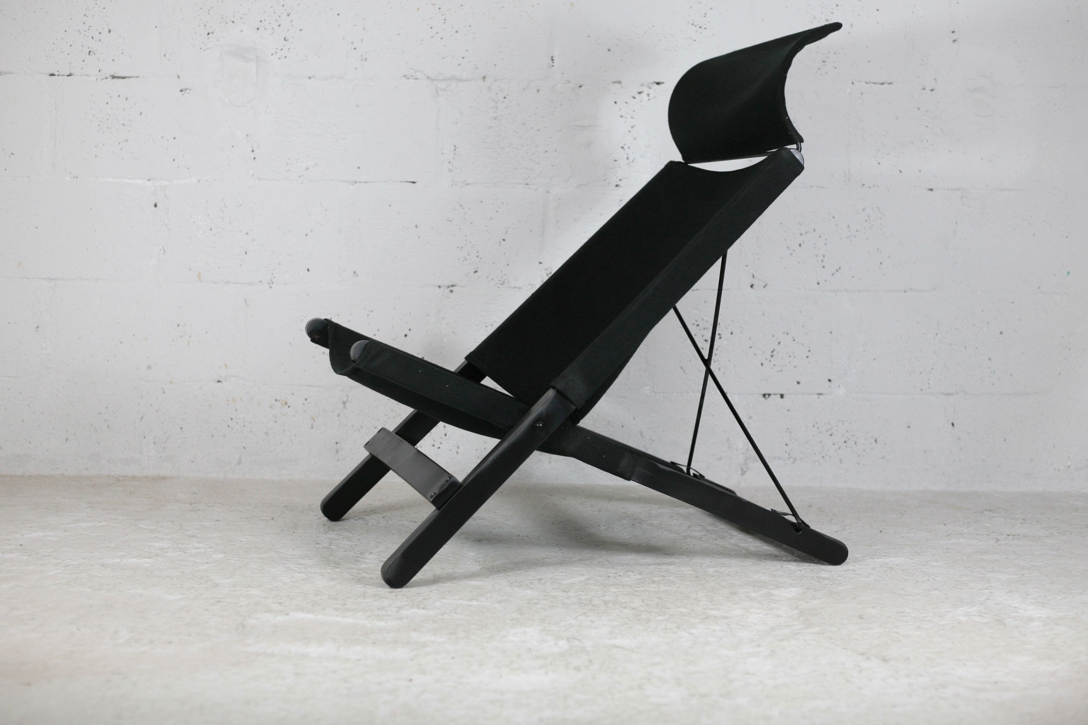 Armchair by Tord Bjorklund, black wood, steel and canvas. Ed. Ikéa, circa 1990.