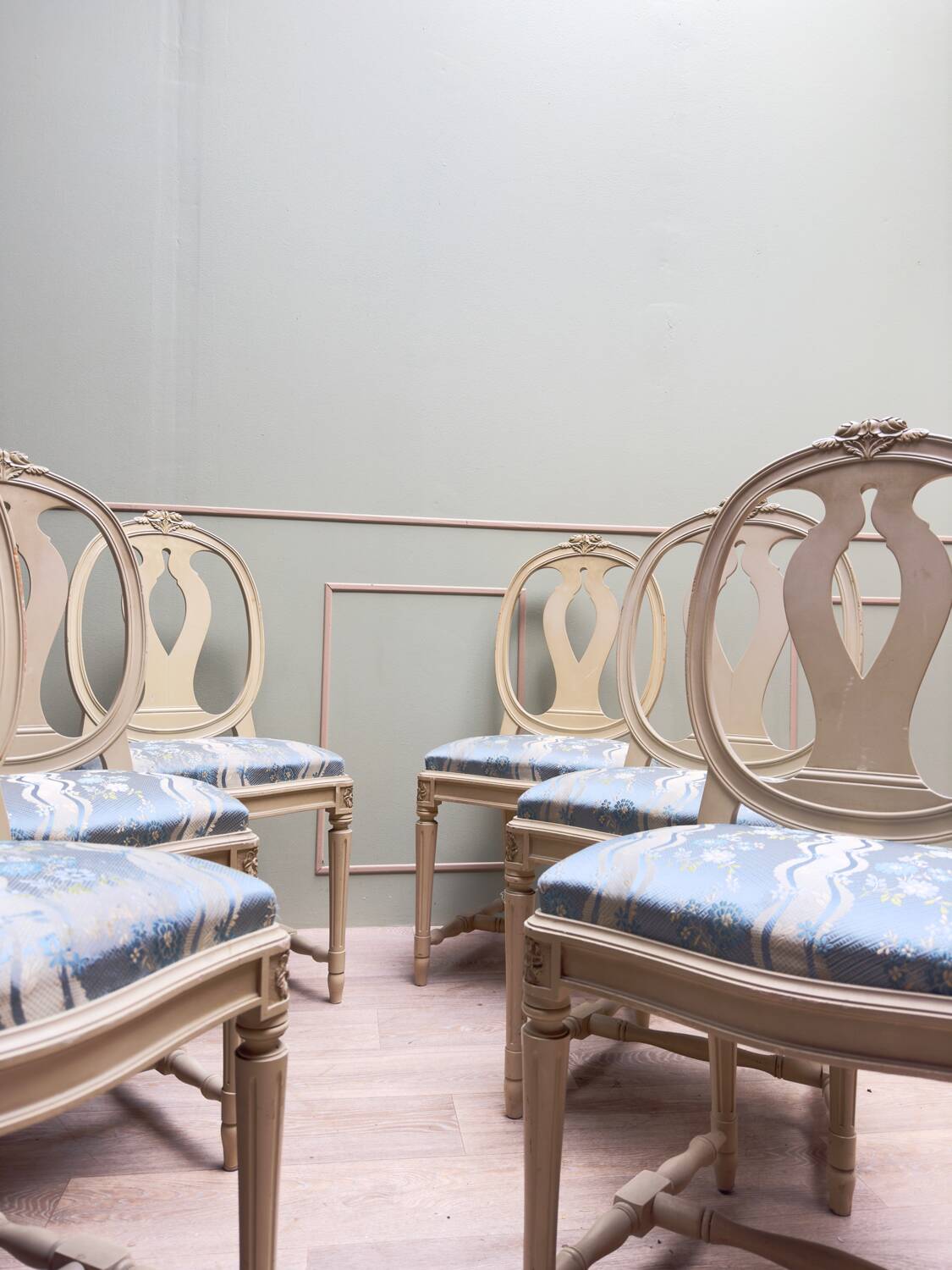 Suite Of Six Louis XVI Style Lacquered Wood Chairs