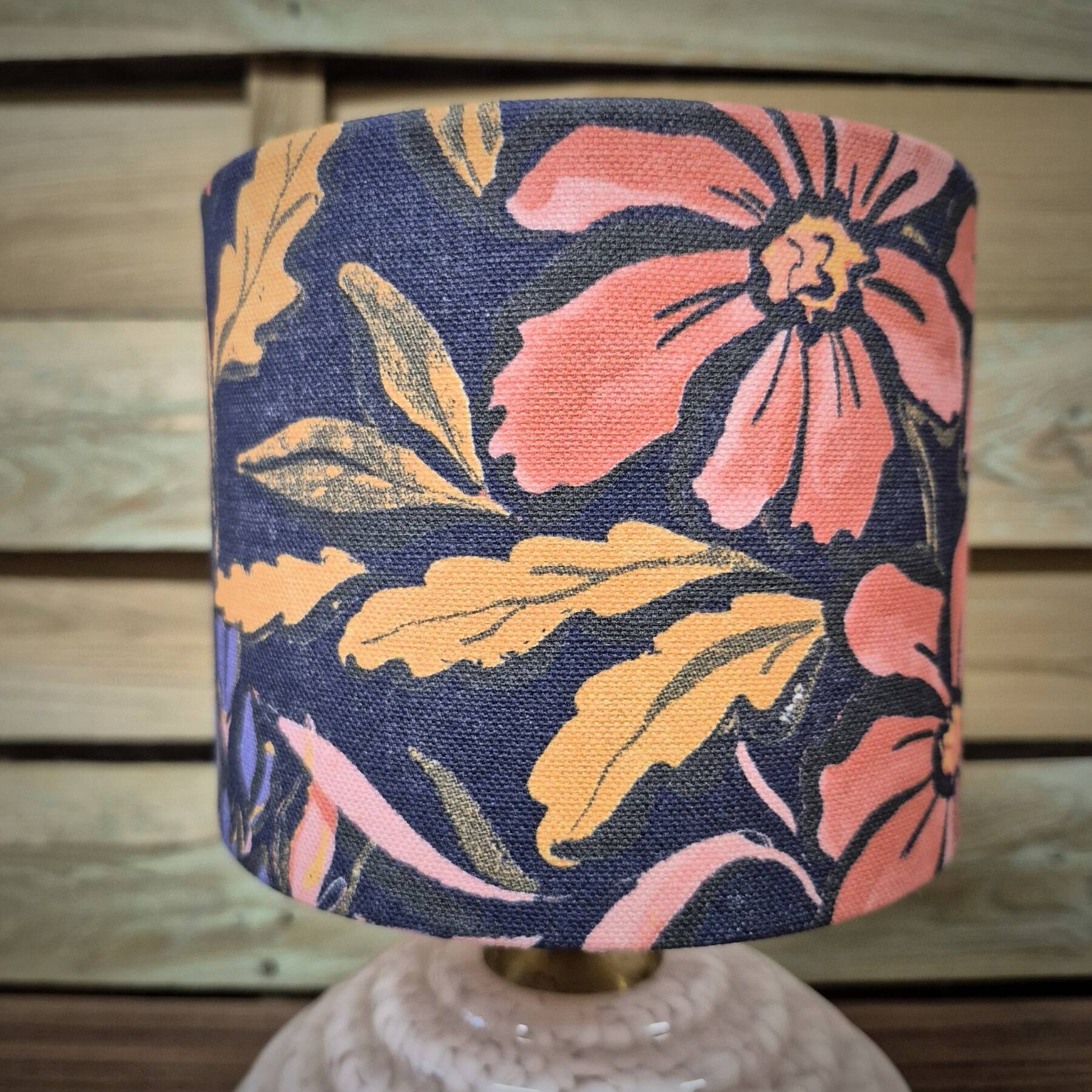 Table lamp, pink Clichy glass base and floral lampshade