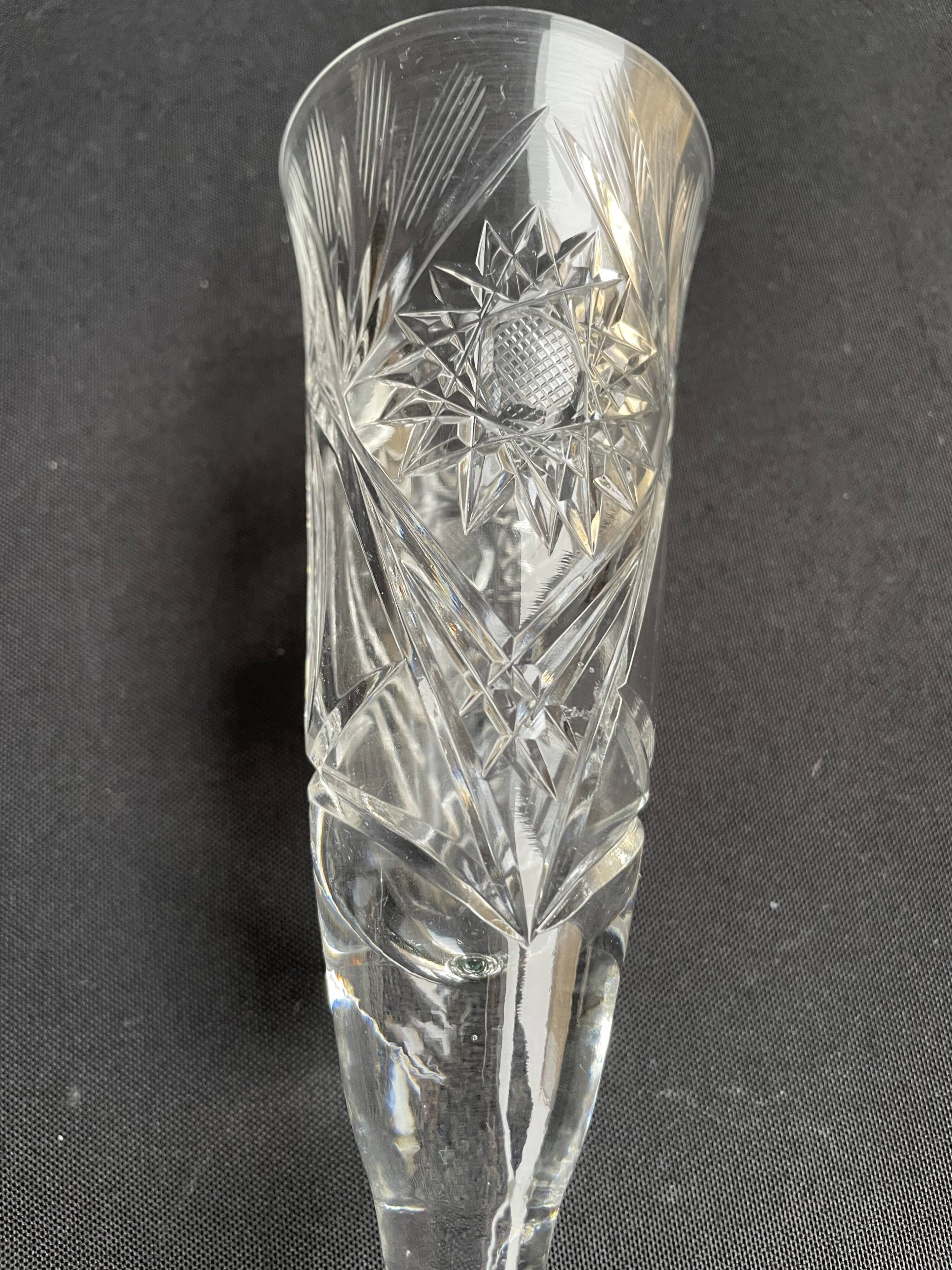 Champagne flutes, cut crystal, bohemian