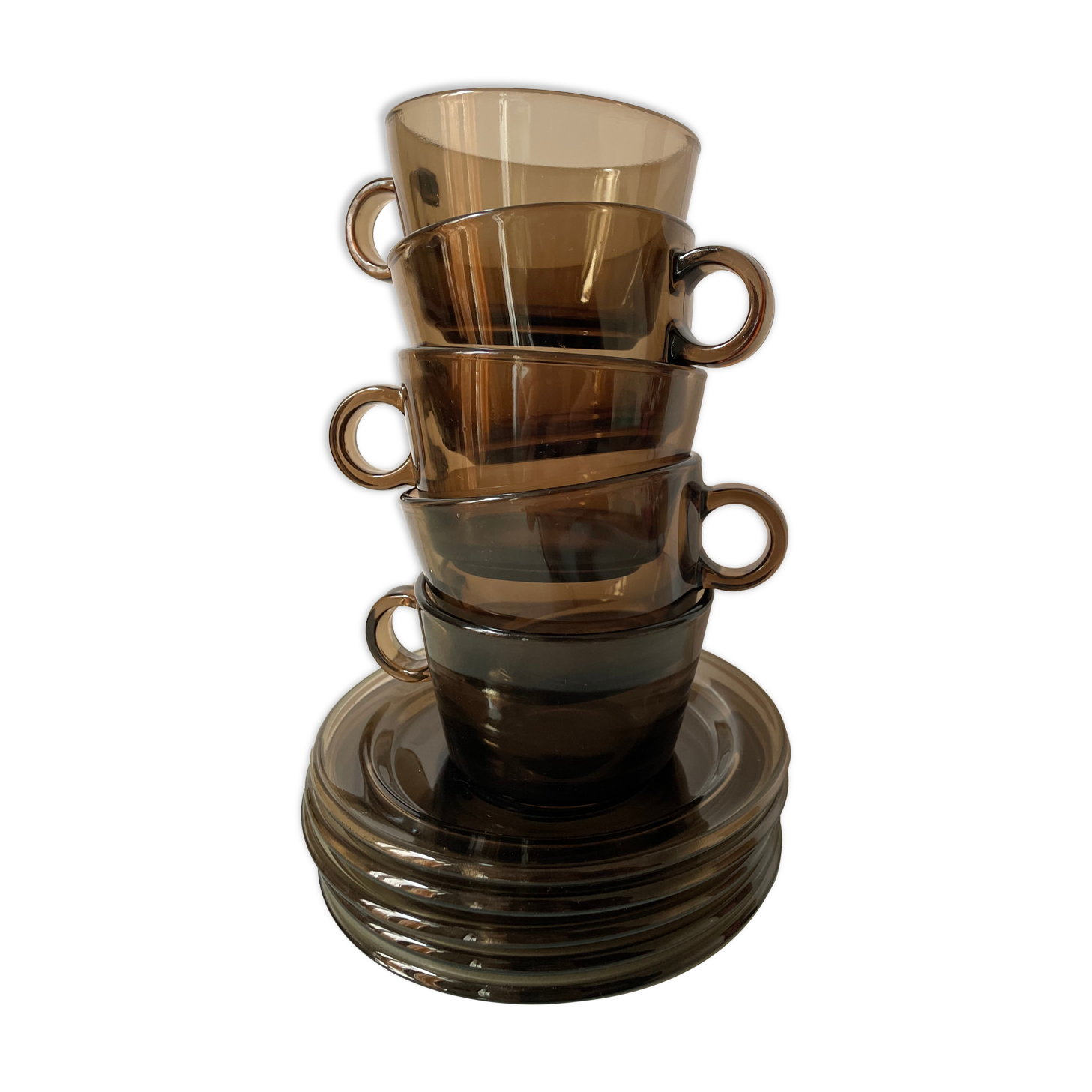 Lot De 6 Tasses à Café MOKA Vereco Vintage Années 70 - Verre Ambre - Occasion Bon état