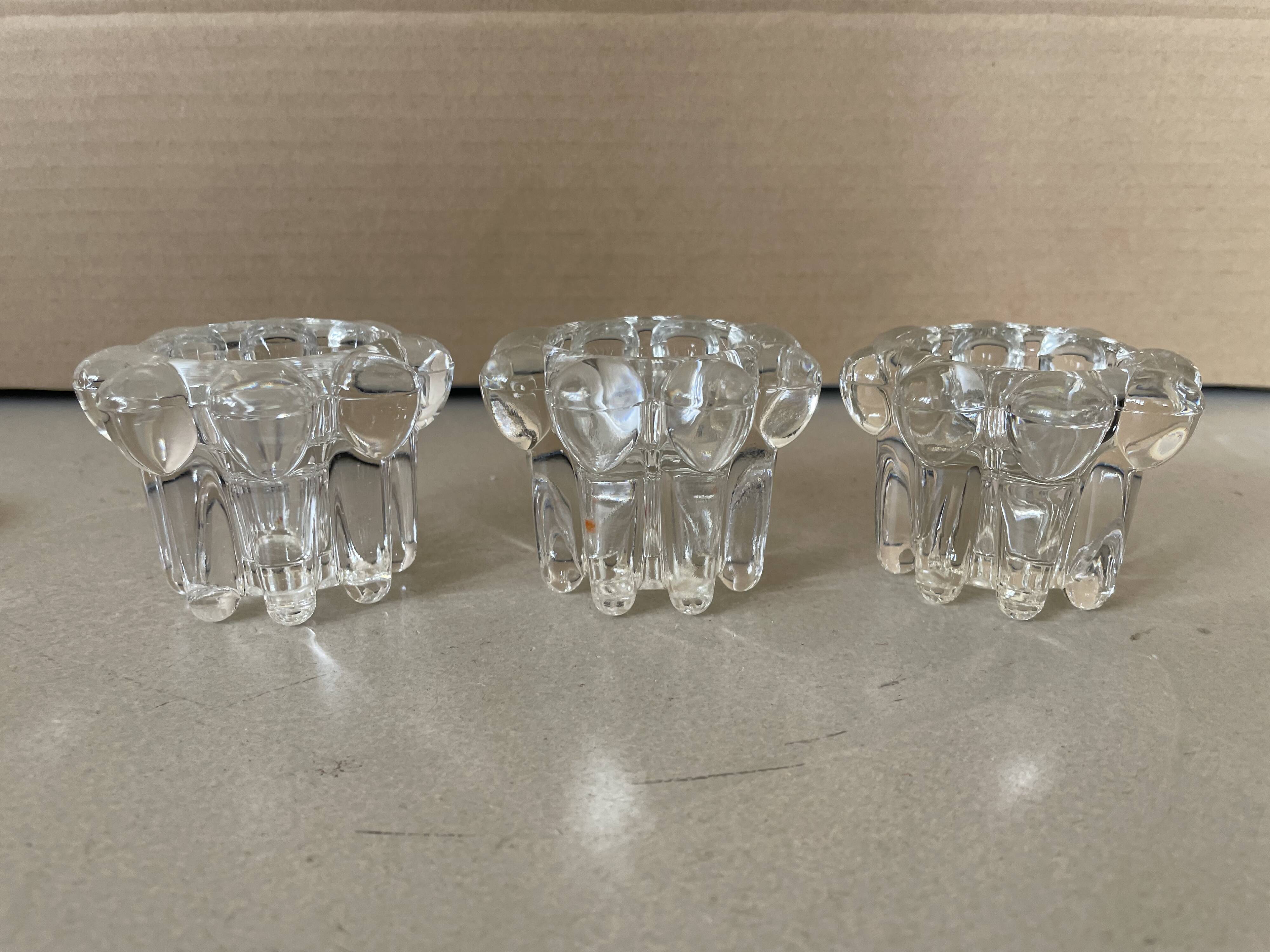 Set of 3 old glass candlesticks