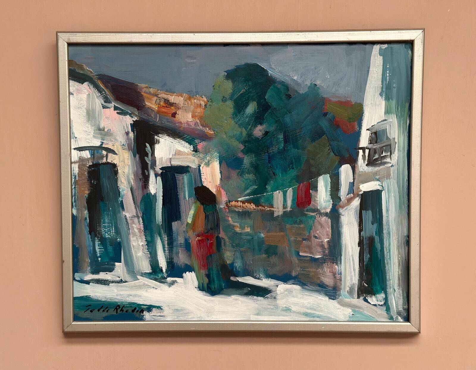 Original Swedish Oil On Panel – “Spanish Houses” By Tedde Rhodin