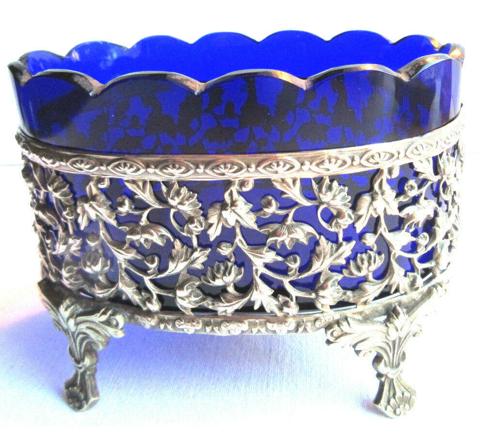 Small table jardiniere, cobalt blue crystal and napoleon iii gilded bronze support