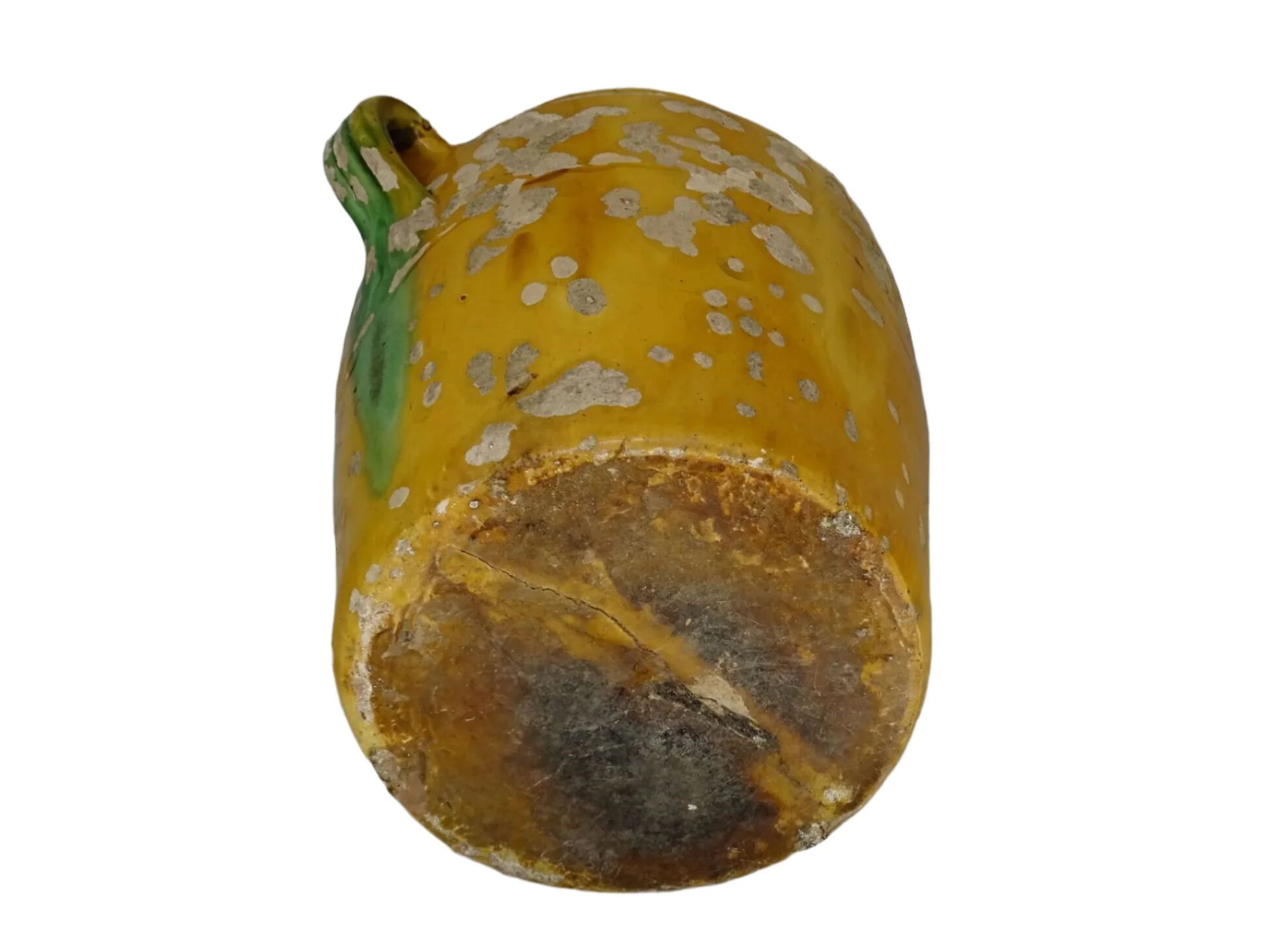 Grande vinaigrette ancienne française à glaçure jaune et verte à motif de pot à confit