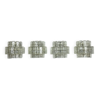Ensemble de quatre grandes appliques en verre de Murano transparent, style Vistosi, Italie, années 1970