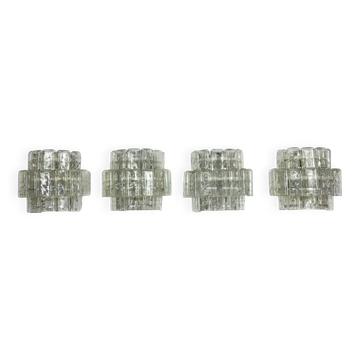 Vistosi manner, set of four large clear murano glass elements sconces. Italy 1970s