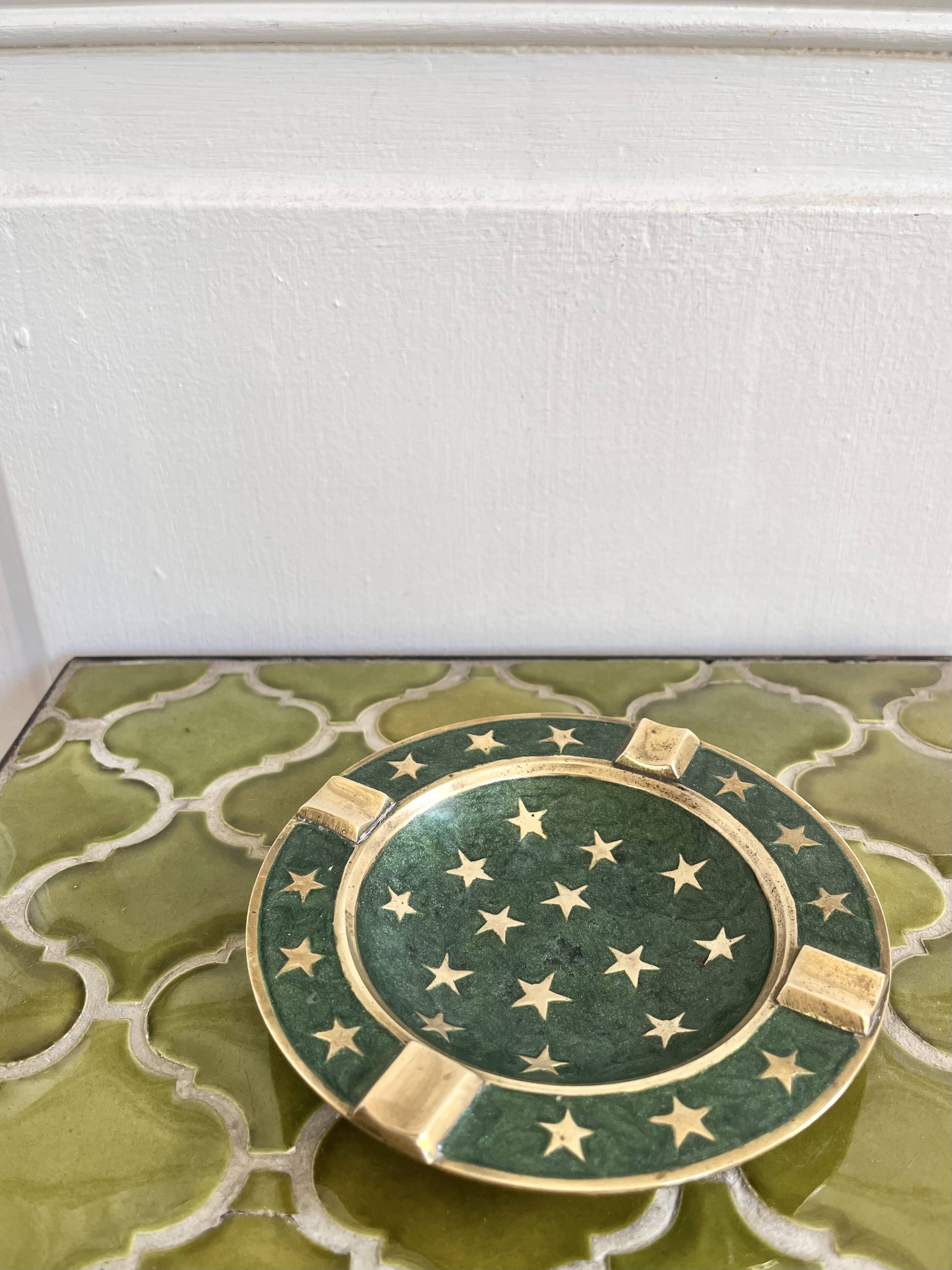 Cloisonné brass ashtray with star decoration