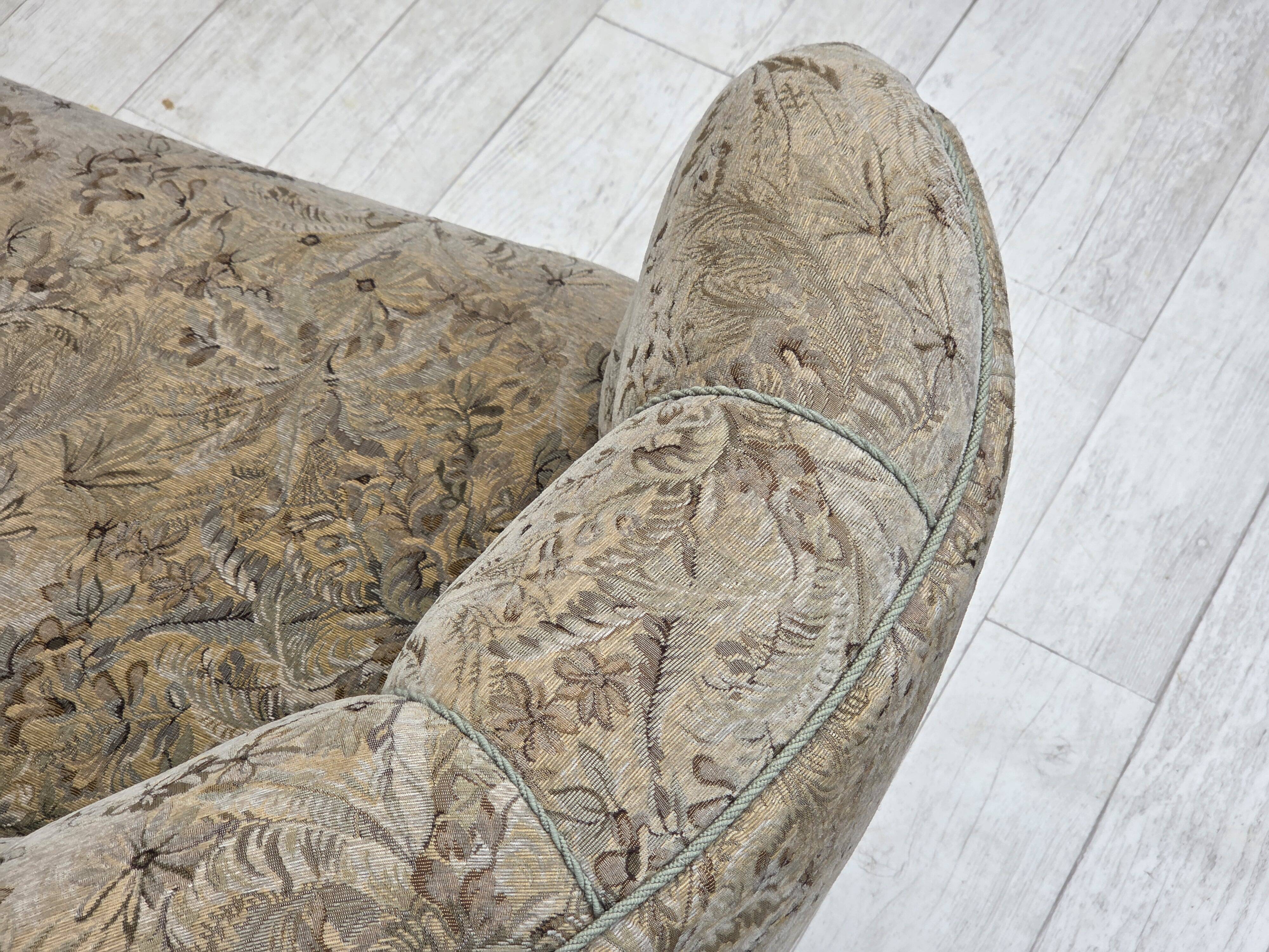 1970s, Danish 3 seater curved sofa, original multicolor furniture fabric.