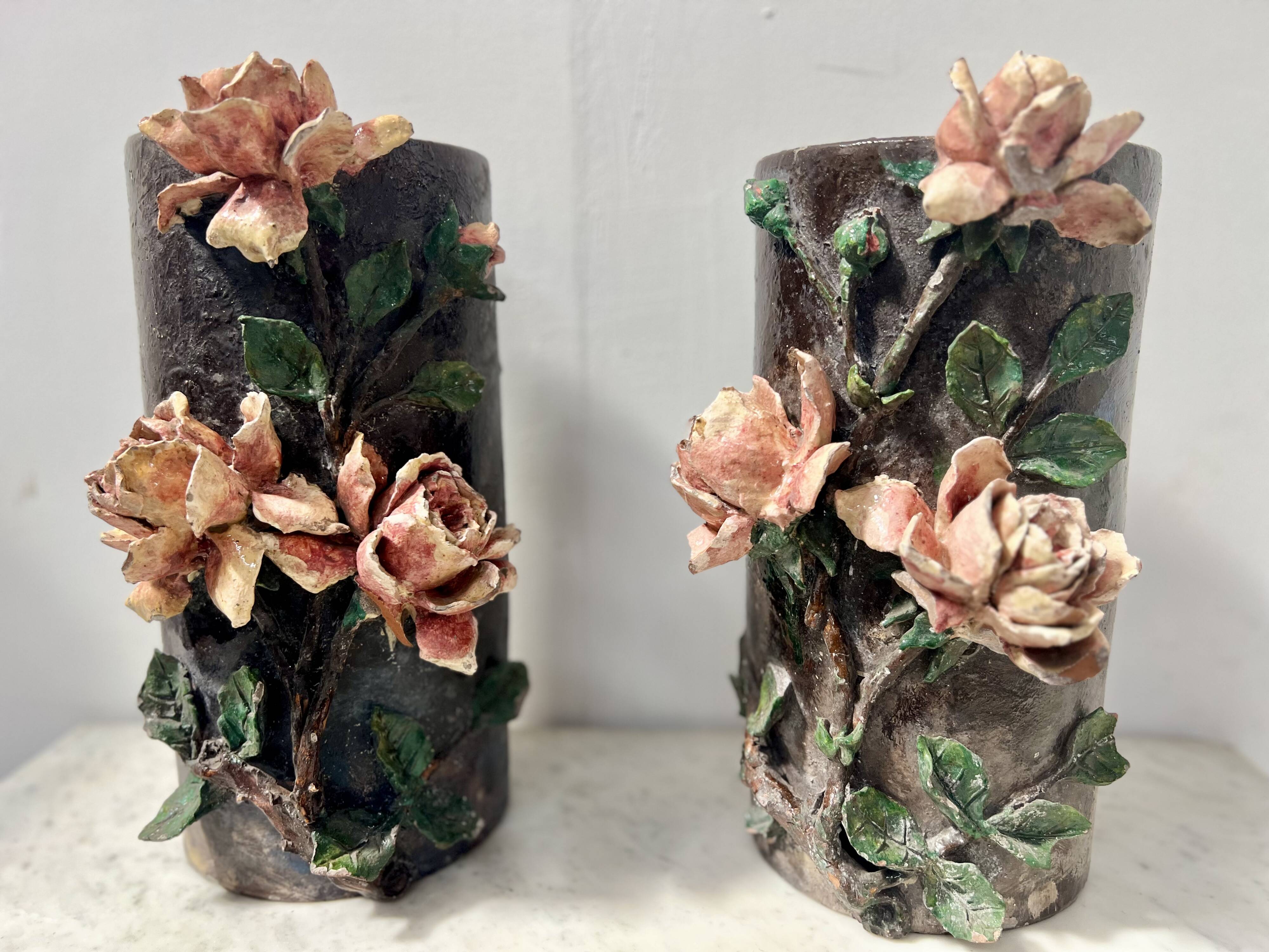 Pair of 20th century slip tube vases