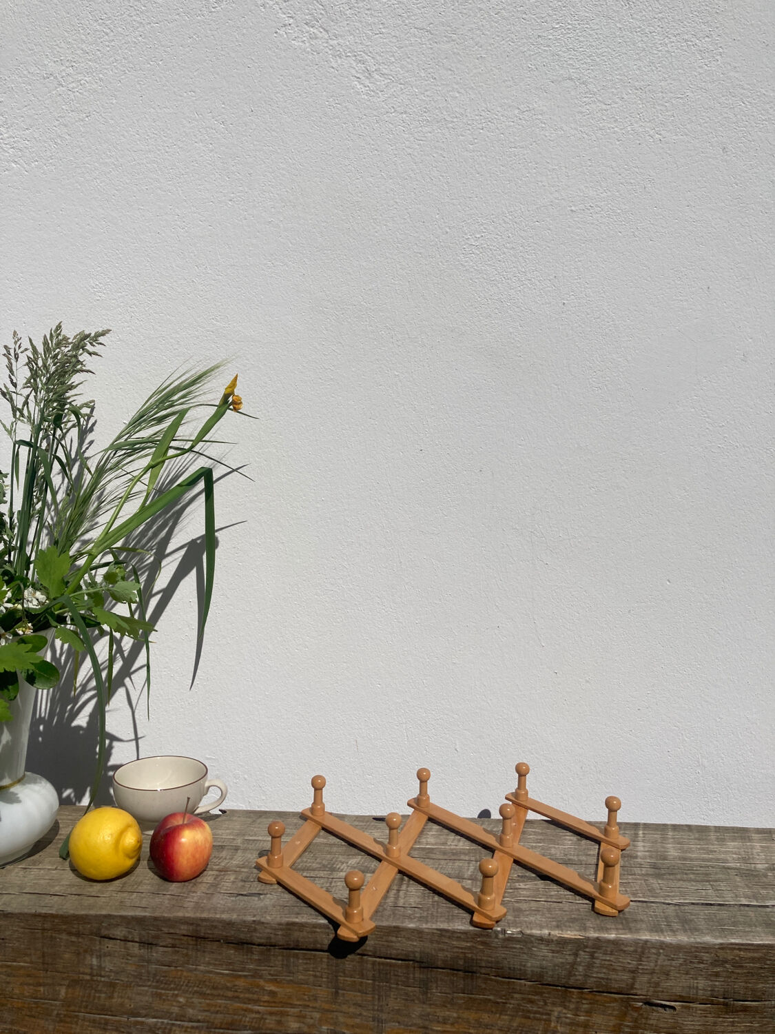 Vintage zigzag extendable coat rack in pine wood 80