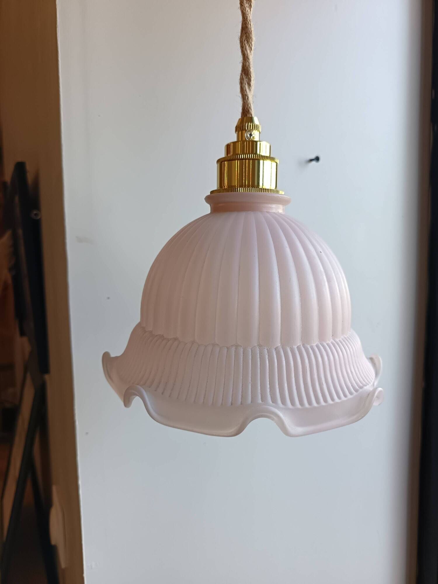 Pale pink vintage glass lamp, gold socket