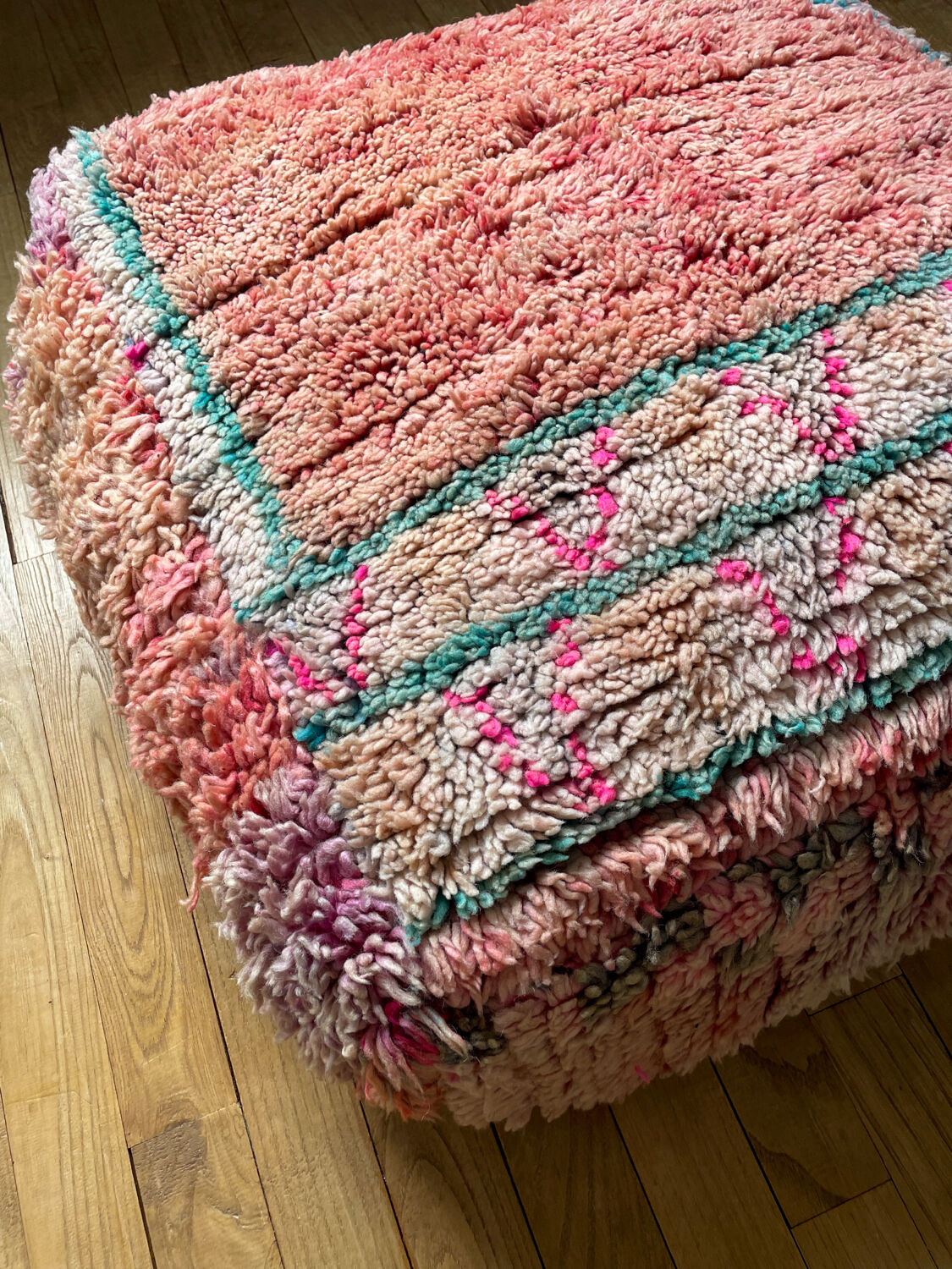 Moroccan bohemian pouf pale pink and green