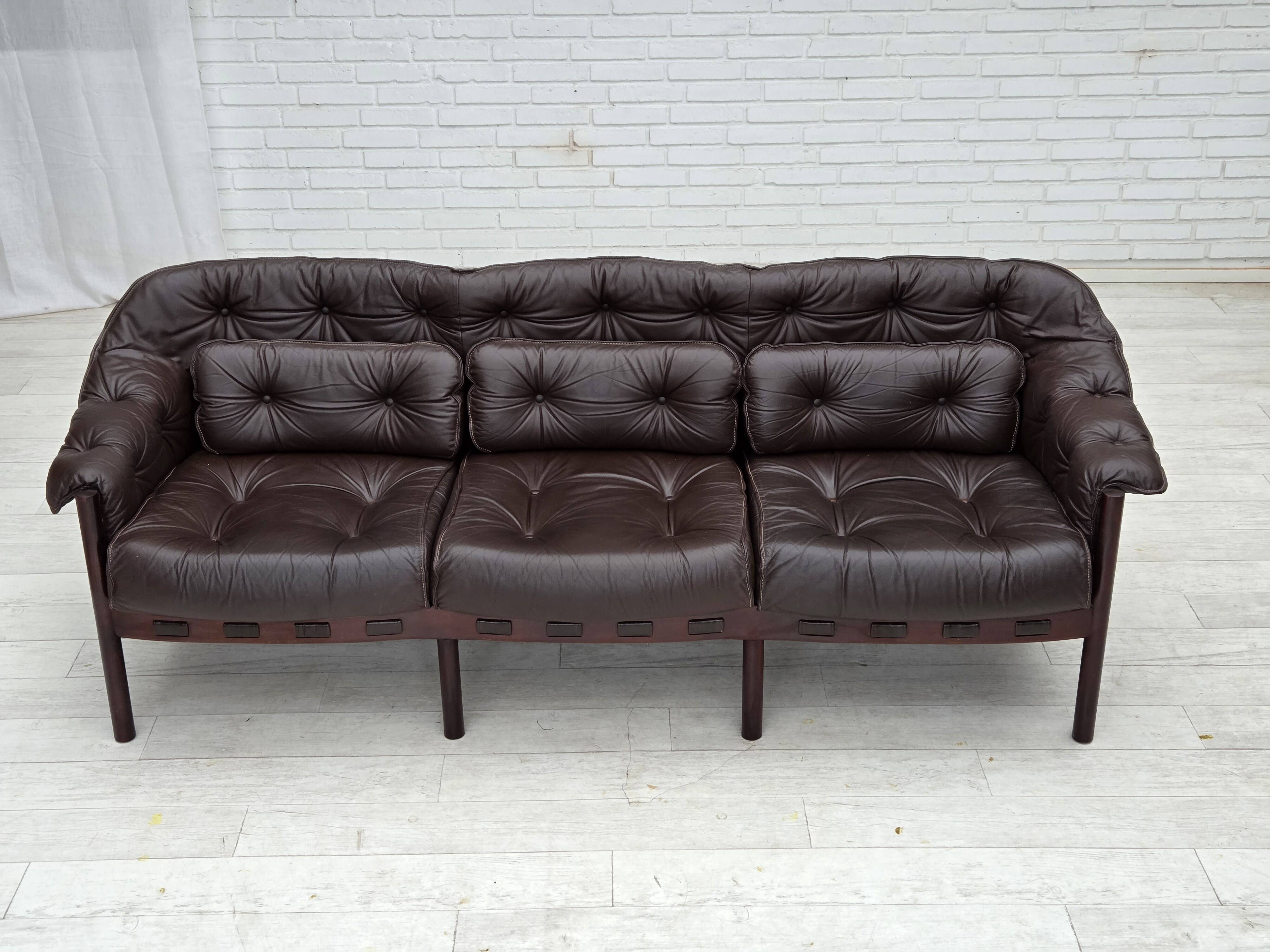 1970s, Scandinavian 3-seater sofa by Arne Norell, furniture leather.