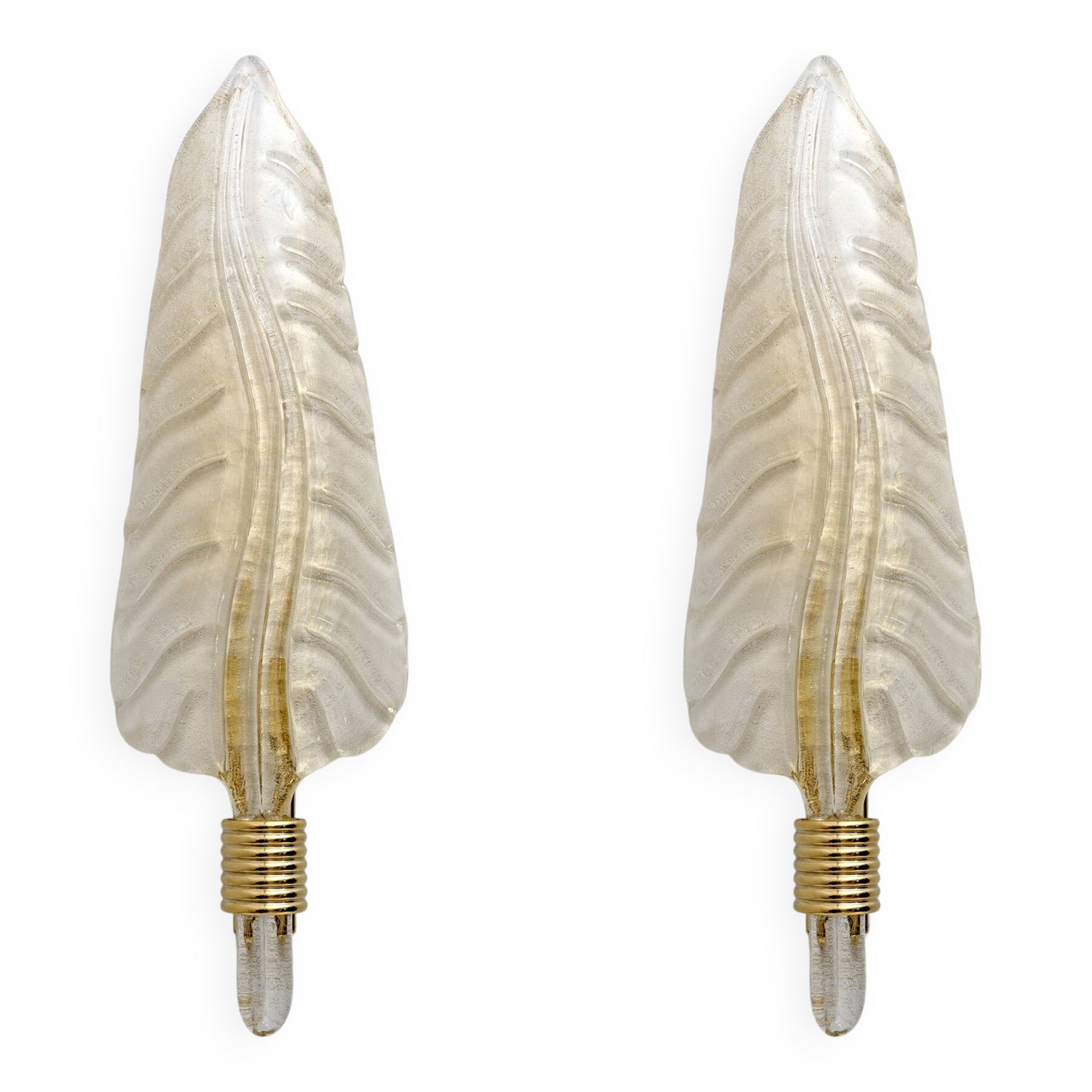 Pair of Barovier & Toso Style Mid-Century Murano Glass Gold Leaf sconces