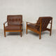 Pair of Danish armchairs in teak and leather, 1960
