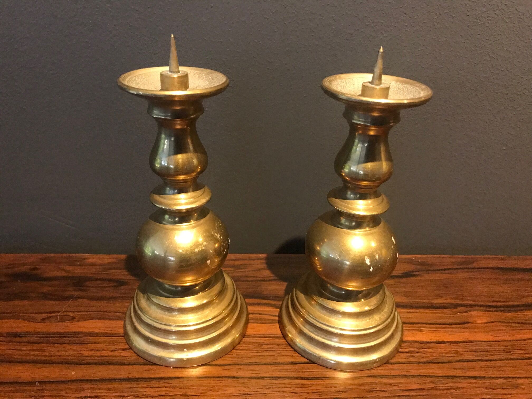 pair of small brass candlesticks in the 70s