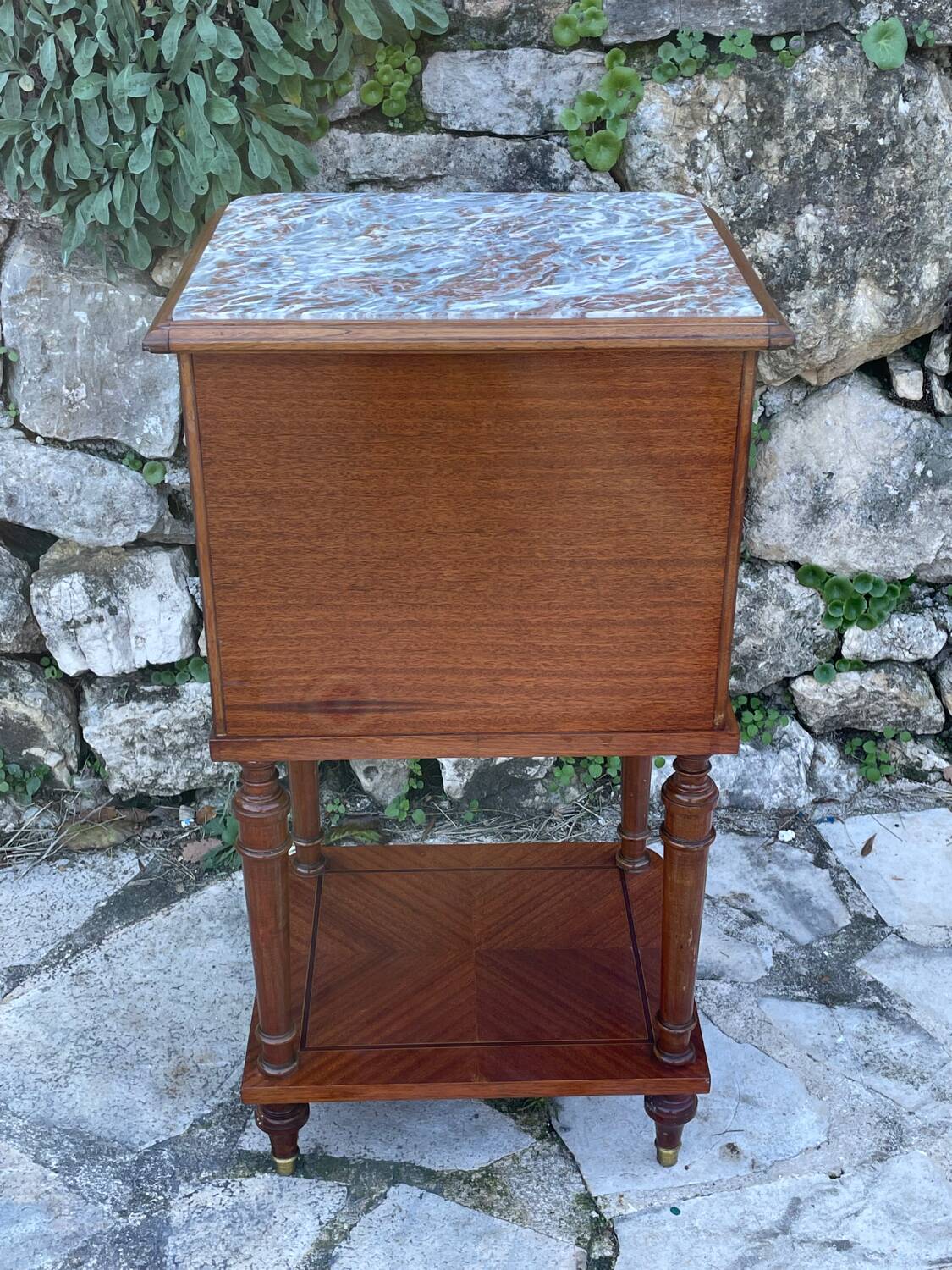 Bedside table in wood marquetry from the 19th century