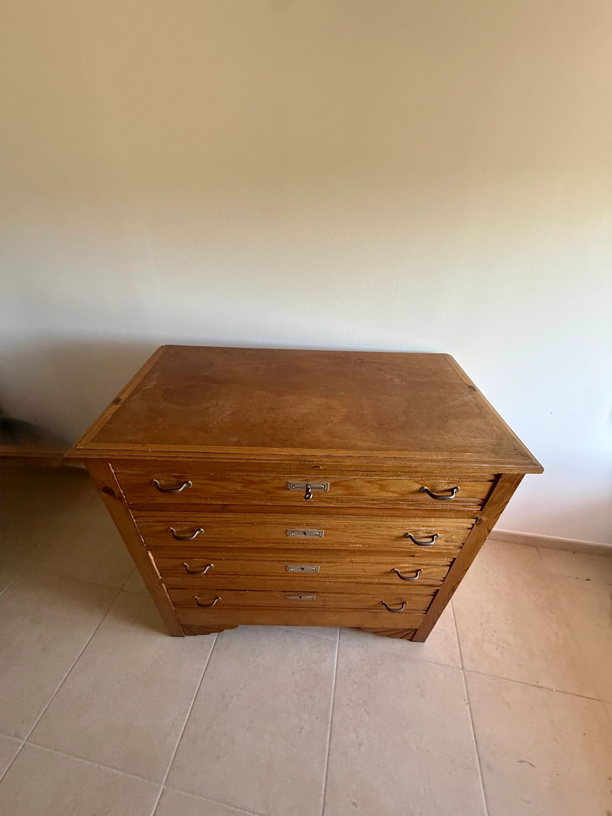 4-drawer chest in raw wood and chrome - art deco style