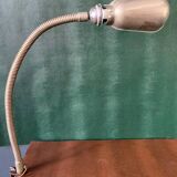 Old workshop lamp, silver metal, flexible, 1950