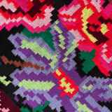 Vintage Romanian handwoven carpet with floral colorful design