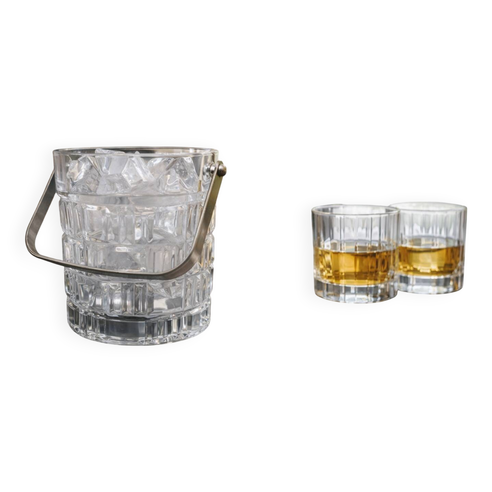 Vintage glass ice bucket with metal handle – 1960s bar style