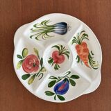 Plat apéritif compartiments légumes en barbotine majolique vintage