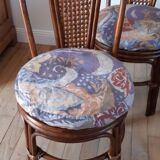 Set of 4 rattan / bamboo chairs and canning with cushions 50-60s
