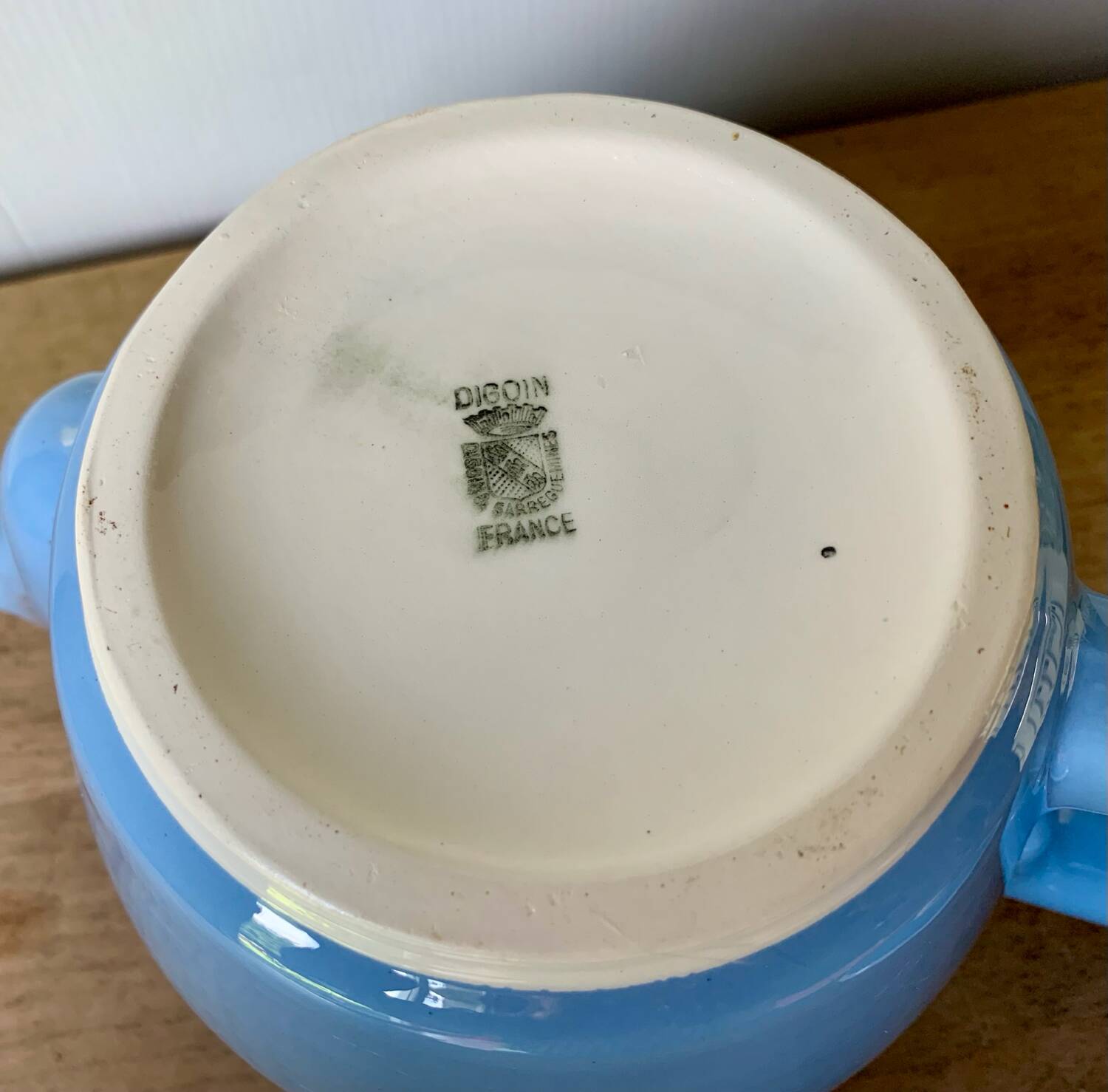 Old sky blue Digoin coffee maker