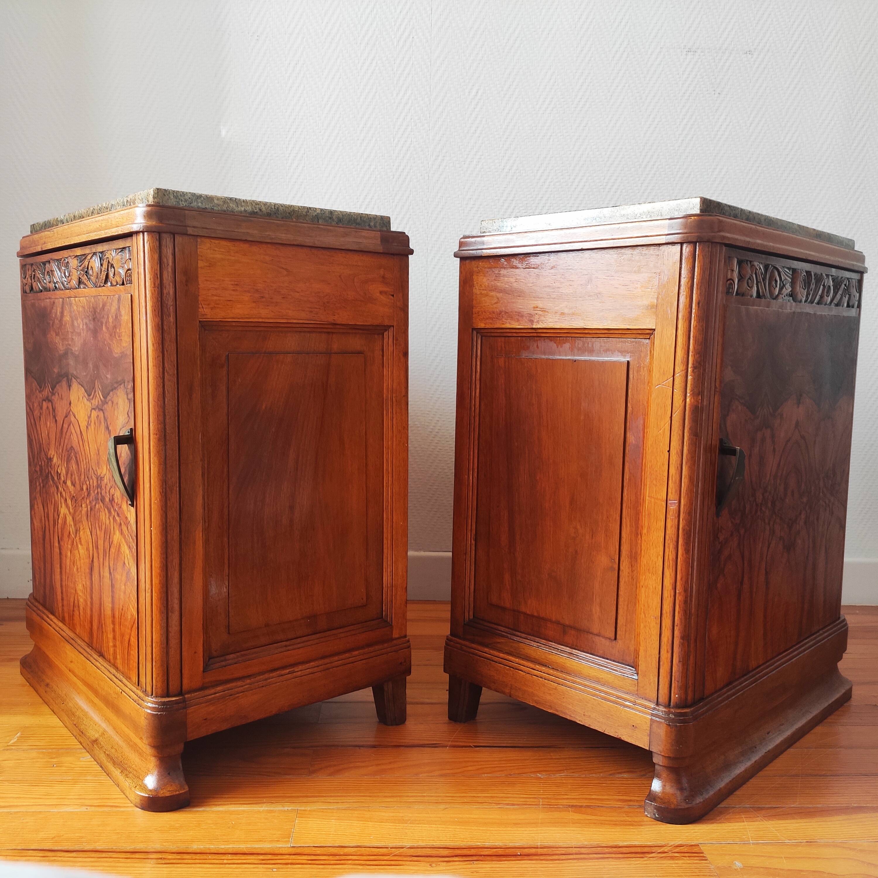 Pair of Art Deco bedside tables in solid blonde walnut – France 1930