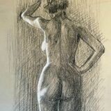 Painting "Nude of a woman" enhanced academic drawing dating from 1911