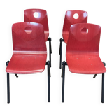 Set of 4 Galvanitas S30 raspberry red / gray steel chairs from the 70s