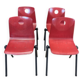 Ensemble de 4 chaises Galvanitas S30 rouge framboise / acier gris années 70