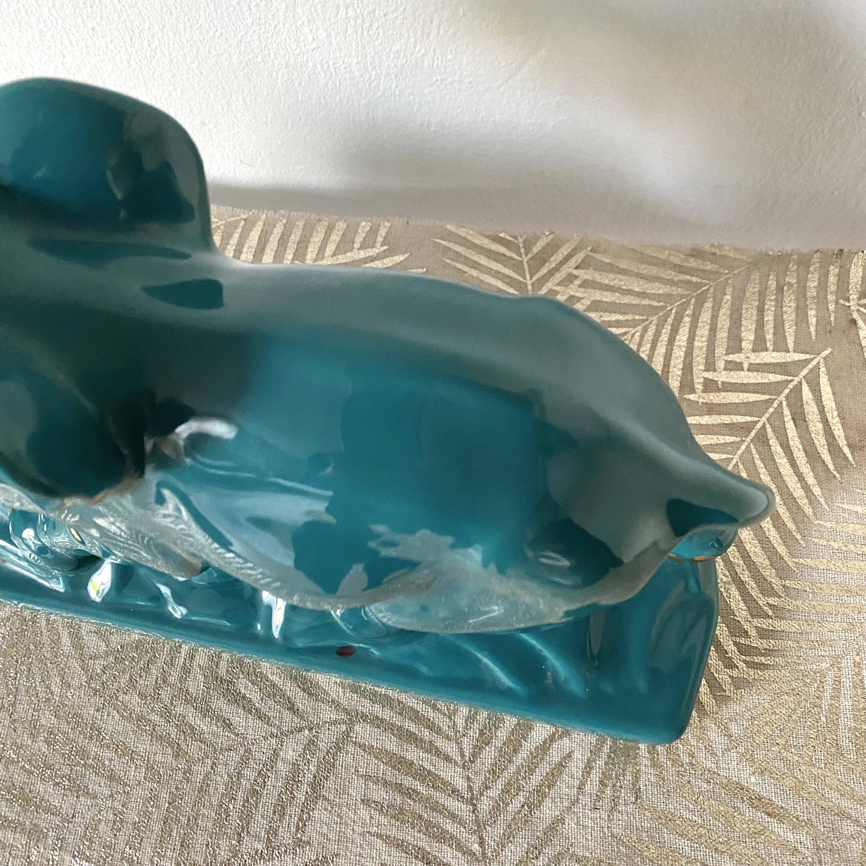 Turquoise and gold art deco ceramic elephants