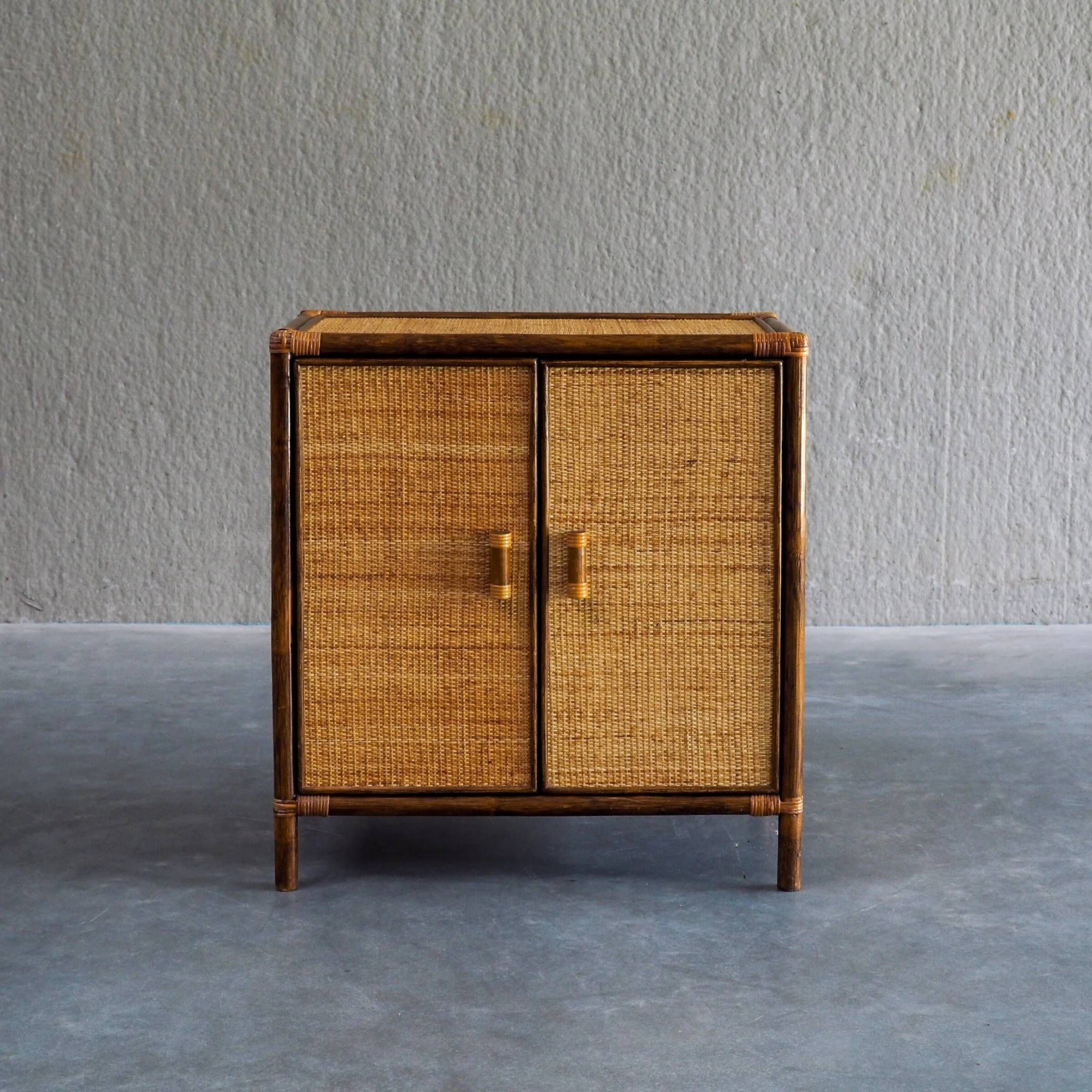 Vintage rattan & woven cane cabinet with 2 doors