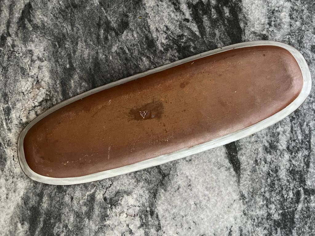 large fish serving dish in enamelled and signed stoneware ceramic, 1960