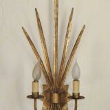 Matching Pair Large 'Ferro Art' Spain, 1950s Reed Leaf Double Wall Lights 5