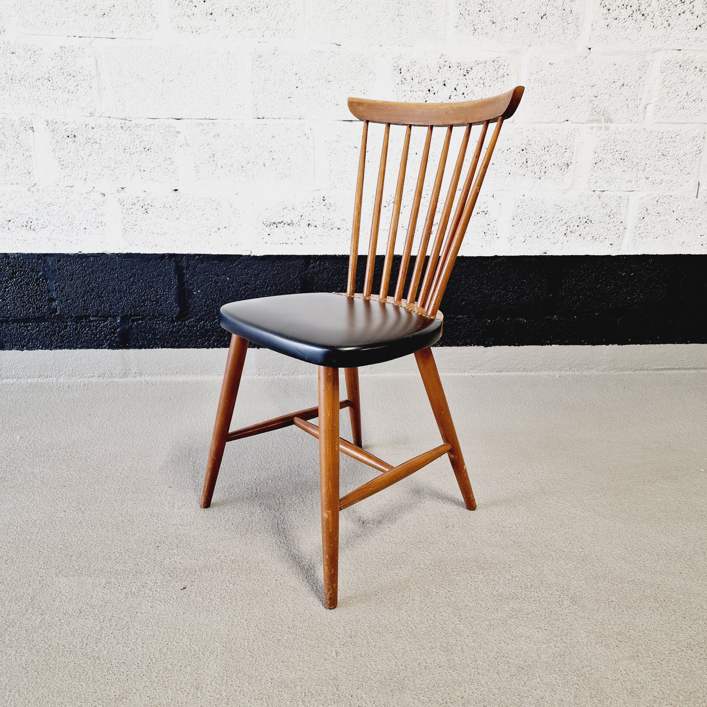 6 scandinavian wood & vinyl chairs, 1960s