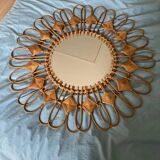 Large rattan sun mirror from the 50s/60s