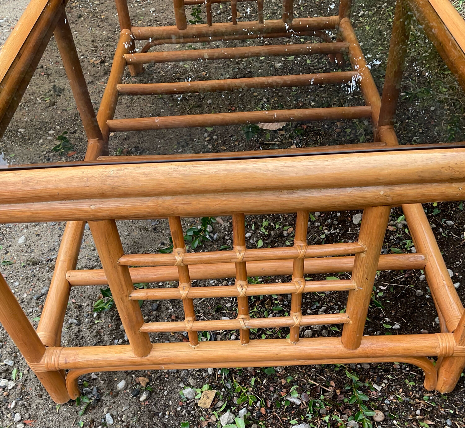 Vintage rattan and smoked glass coffee table