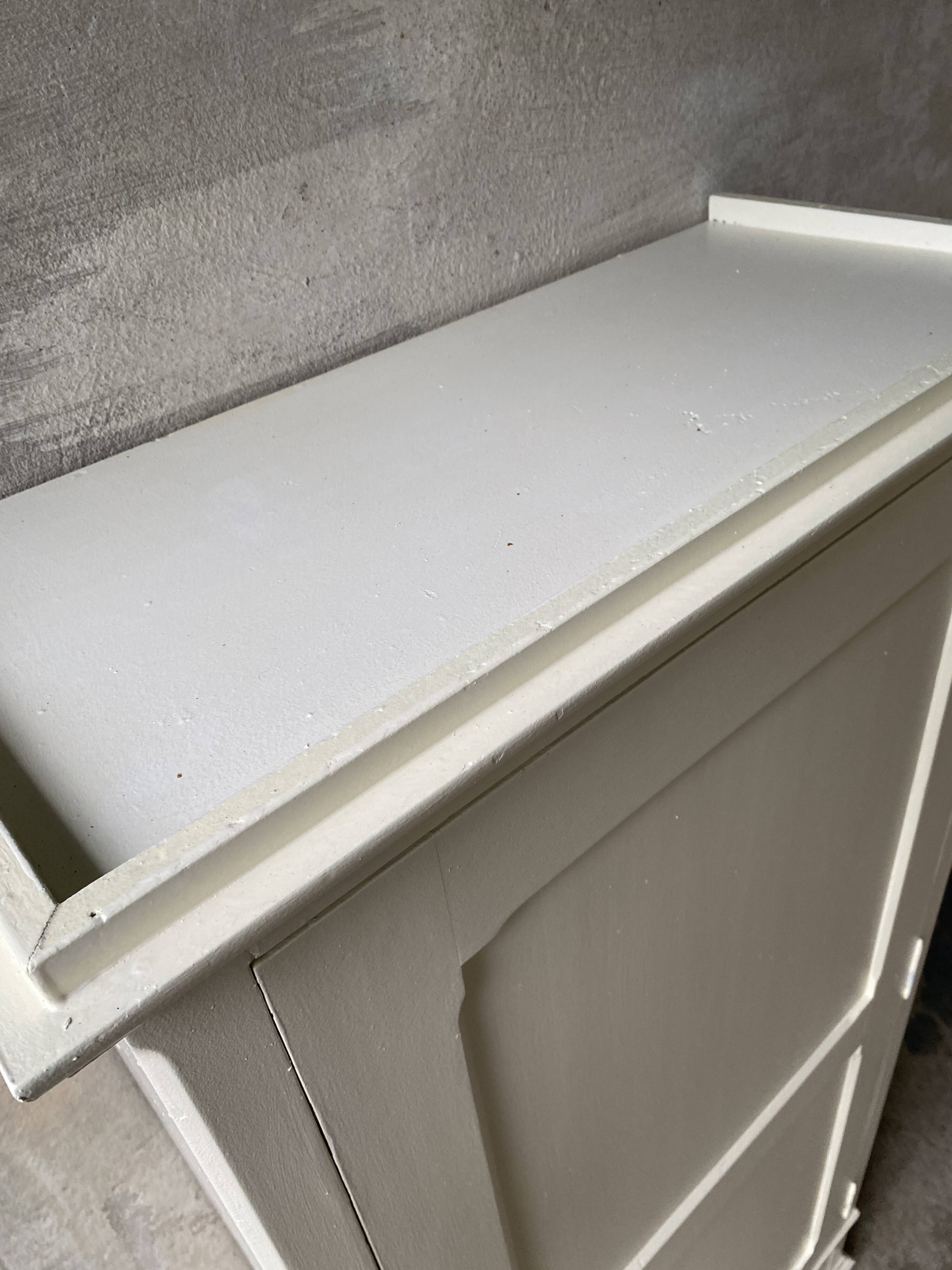 Vintage Parisian wardrobe, pale yellow lacquer, one door, three shelves, one drawer