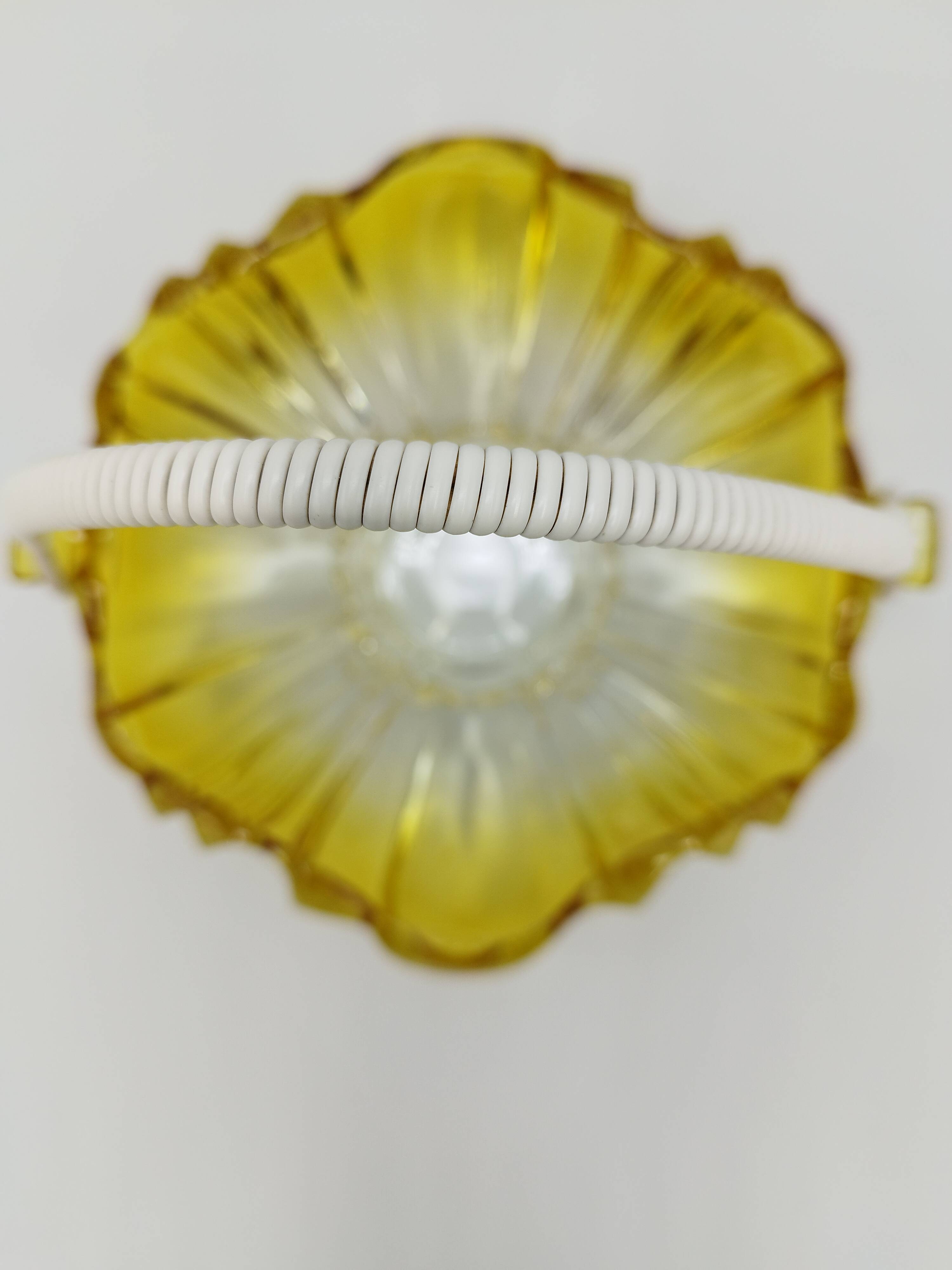Vintage amber glass pocket basket with scoubidou handle – 1960s