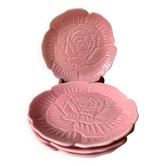4 assiettes barbotine forme rose vintage