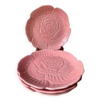 4 vintage rose shaped barbotine plates