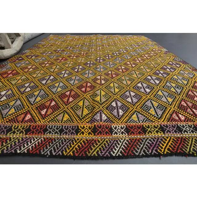 Vintage Turkish Oushak Handmade Wool & Cotton Yellow Area Rug 162x212