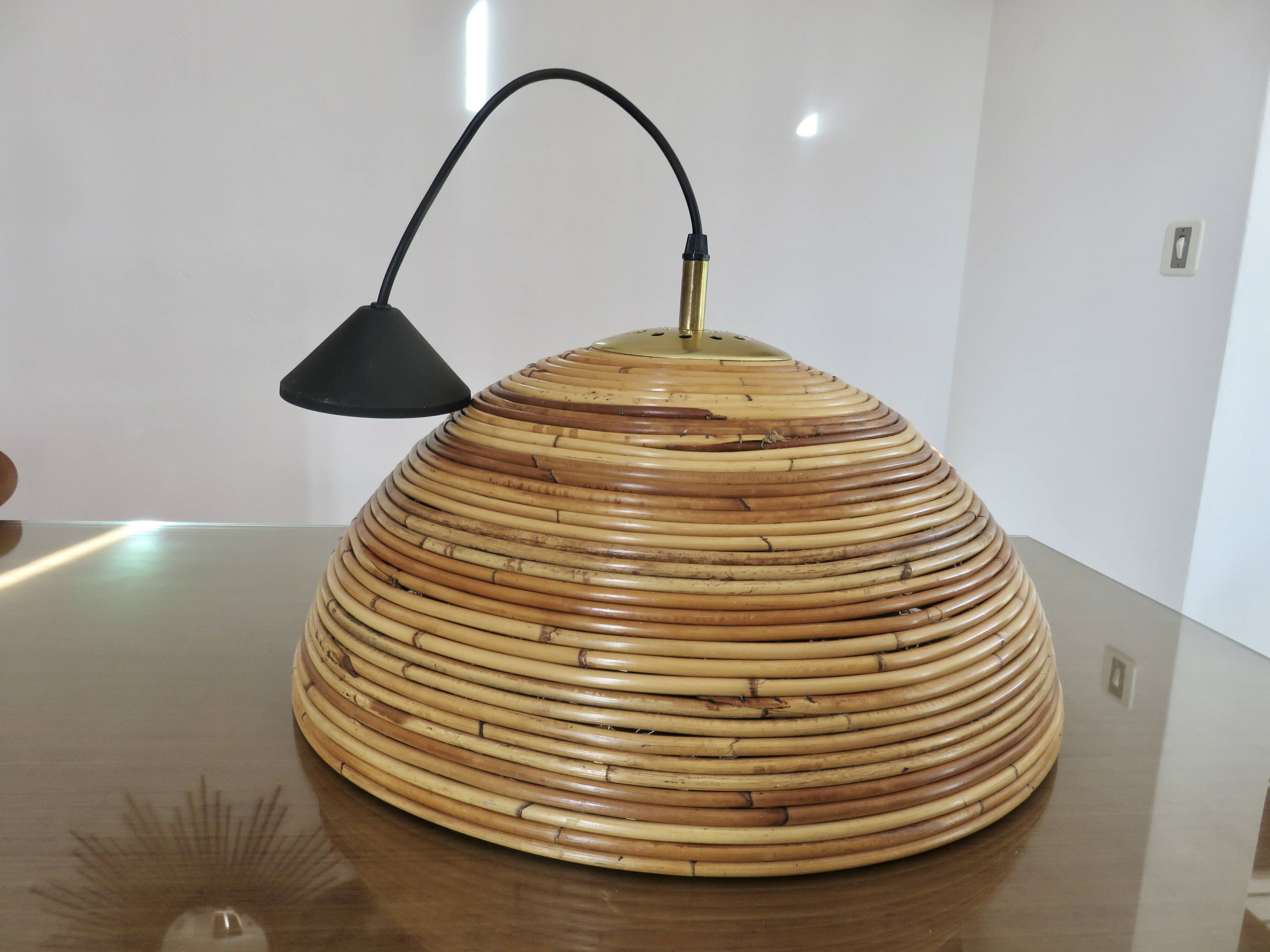 Rattan and brass pendant light 1970